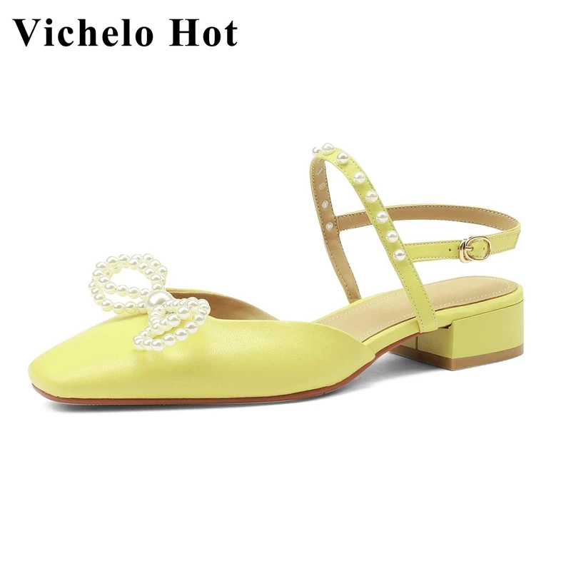 Vichelo Hot Genuine Leather Square Toe Low Heel Slingbacks Pearl Butterfly-knot Korean Style Beauty Lady Dating Women Pumps L30
Vichelo Hot Genuine Leather Square Toe Low Heel Slingbacks Pearl Butterfly-knot Korean Style Beauty Lady Dating Women Pumps L30