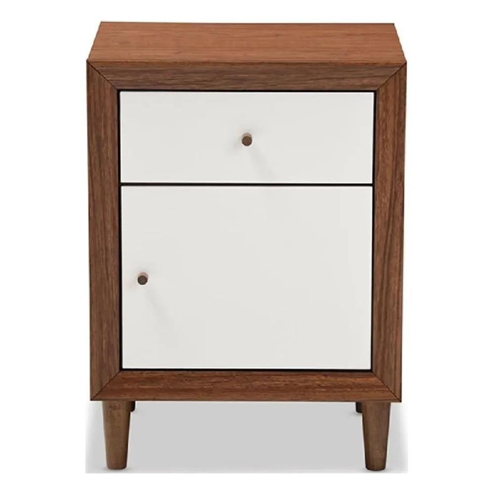 Современная тумбочка для спальни среднего века в скандинавском стиле из белого орехового дерева с 1 выдвижным ящиком и 1 дверью