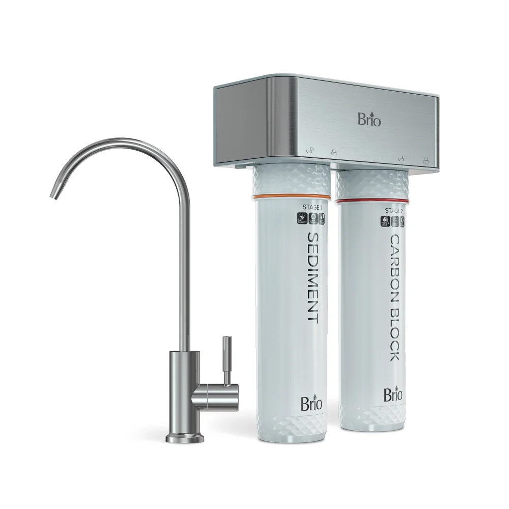 Brio 2-Stage Under Sink Filtration System, Brushed Nickel Faucet, 950-Gallon Capacity Sediment & Carbon Filters
Brio 2-Stage Under Sink Filtration System, Brushed Nickel Faucet, 950-Gallon Capacity Sediment & Carbon Filters