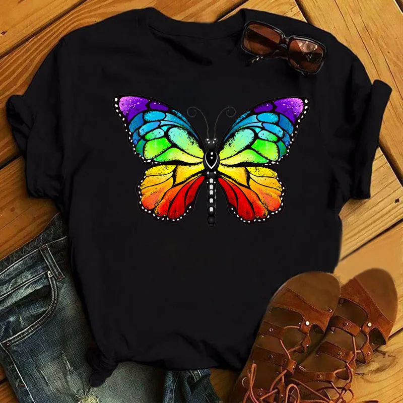 Rainbow Butterfly Printed T Shirt Women Black T Shirt 90s Ladies Cute Graphic Tee Shirt Female Woman Summer O-neck T-shirts Tops
Rainbow Butterfly Printed T Shirt Women Black T Shirt 90s Ladies Cute Graphic Tee Shirt Female Woman Summer O-neck T-shirts Tops