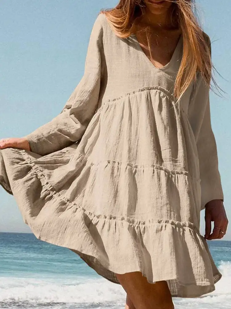 Женский летний сарафан ZANZEA, модное платье с оборками, платья с длинным рукавом и коротким рукавом, женское Повседневное платье большого размера с V-образным вырезом
Женский летний сарафан ZANZEA, модное платье с оборками, платья с длинным рукавом и коротким рукавом, женское Повседневное платье большого размера с V-образным вырезом