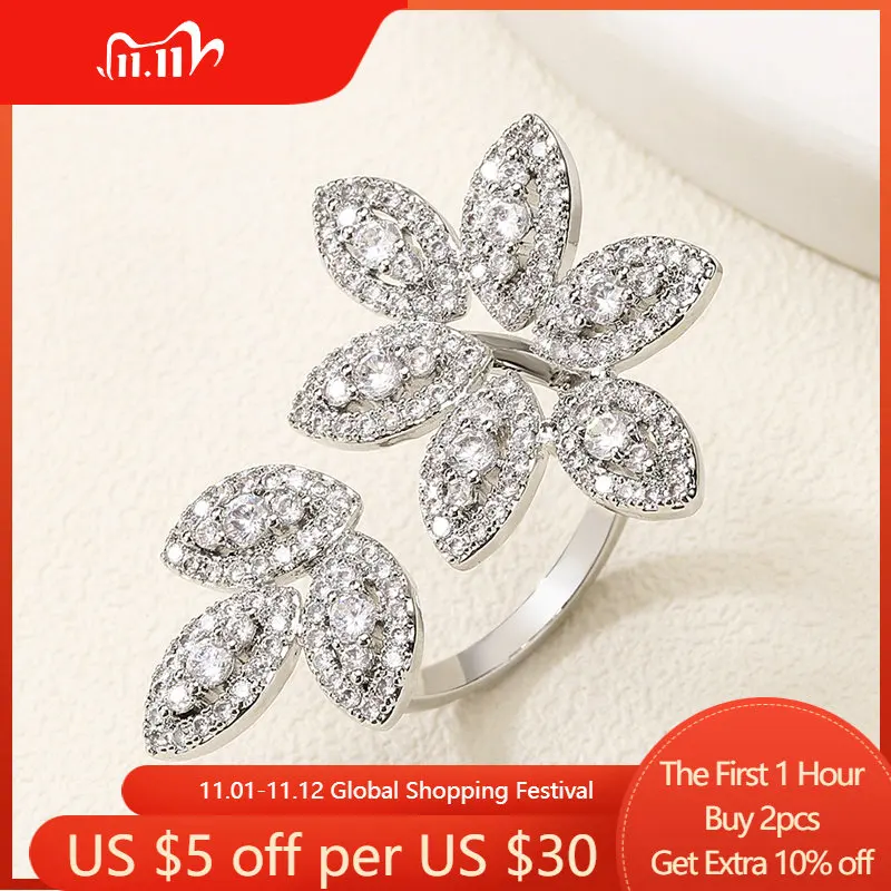 Sweet Flower Shaped Cubic Zirconia Open Ring Silver Color Ring For Women Unique Party Birthday Fine Jewelry Wholesale
Sweet Flower Shaped Cubic Zirconia Open Ring Silver Color Ring For Women Unique Party Birthday Fine Jewelry Wholesale