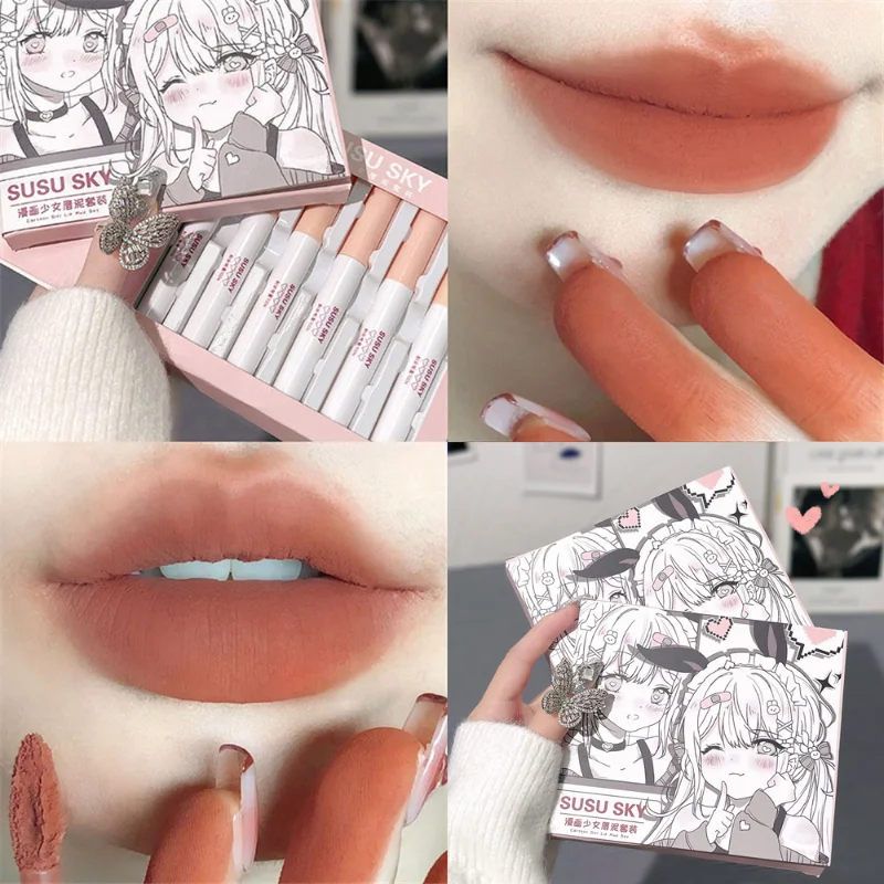 Cartoon Girl Lipstick Set 6 Colors Velvet Matte Liquid Lip Gloss Non-Stick Cup Waterproof Makeup Lip Tint Korean Cosmetics
Cartoon Girl Lipstick Set 6 Colors Velvet Matte Liquid Lip Gloss Non-Stick Cup Waterproof Makeup Lip Tint Korean Cosmetics
