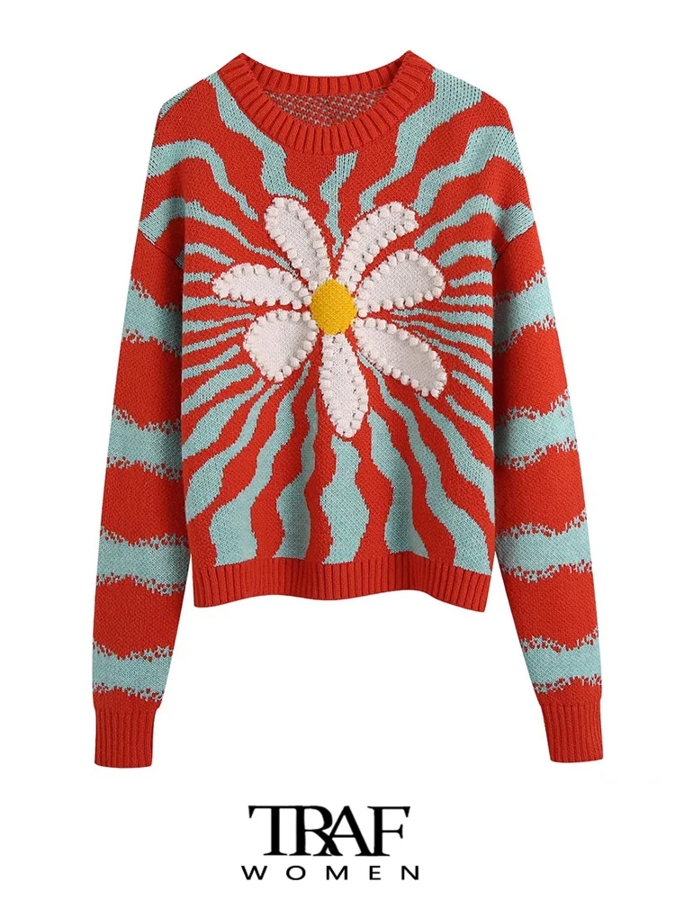 TRAF Women Fashion Loose Floral Jacquard Knit Sweater Vintage O Neck Long Sleeve Female Pullovers Chic Tops
TRAF Women Fashion Loose Floral Jacquard Knit Sweater Vintage O Neck Long Sleeve Female Pullovers Chic Tops