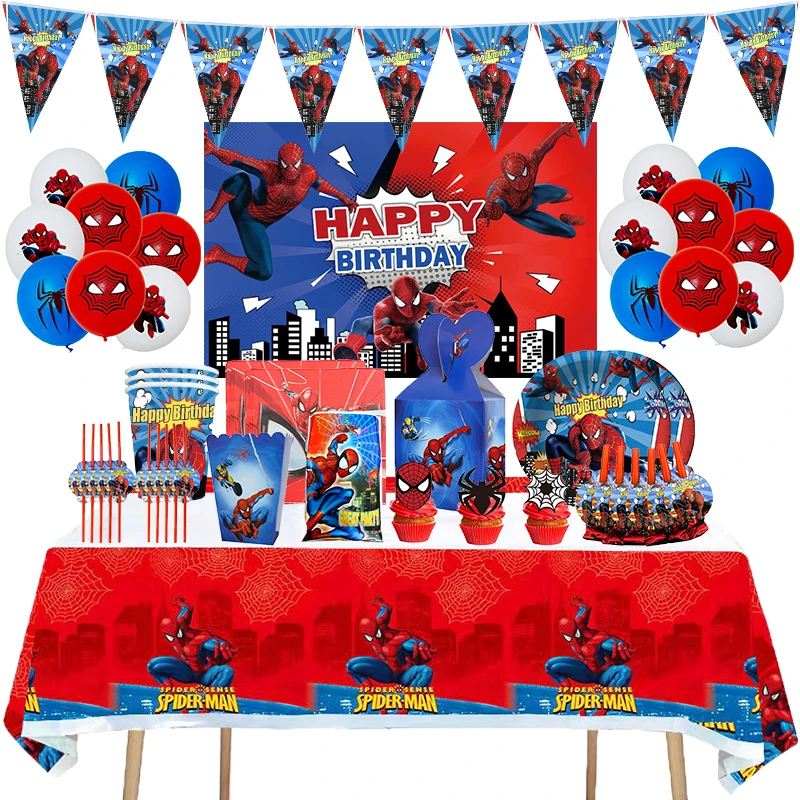 

Украшения для дня рождения паука для мальчиков чашки тарелки скатерть флаги Человек-паук детский душ бумажная одноразовая посуда принадле...