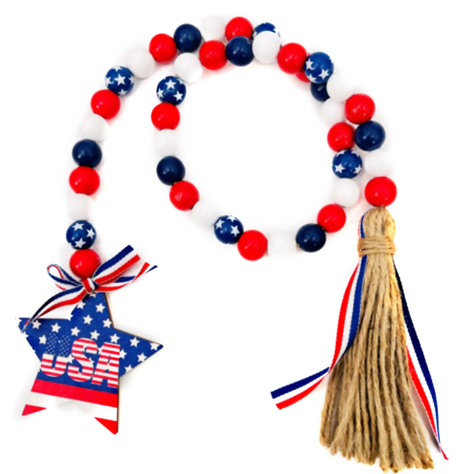 Independence Day Wooden Bead String Red White Blue Wood Beads Wooden Beads String With Jute Rope Tassel For Memorial
Independence Day Wooden Bead String Red White Blue Wood Beads Wooden Beads String With Jute Rope Tassel For Memorial