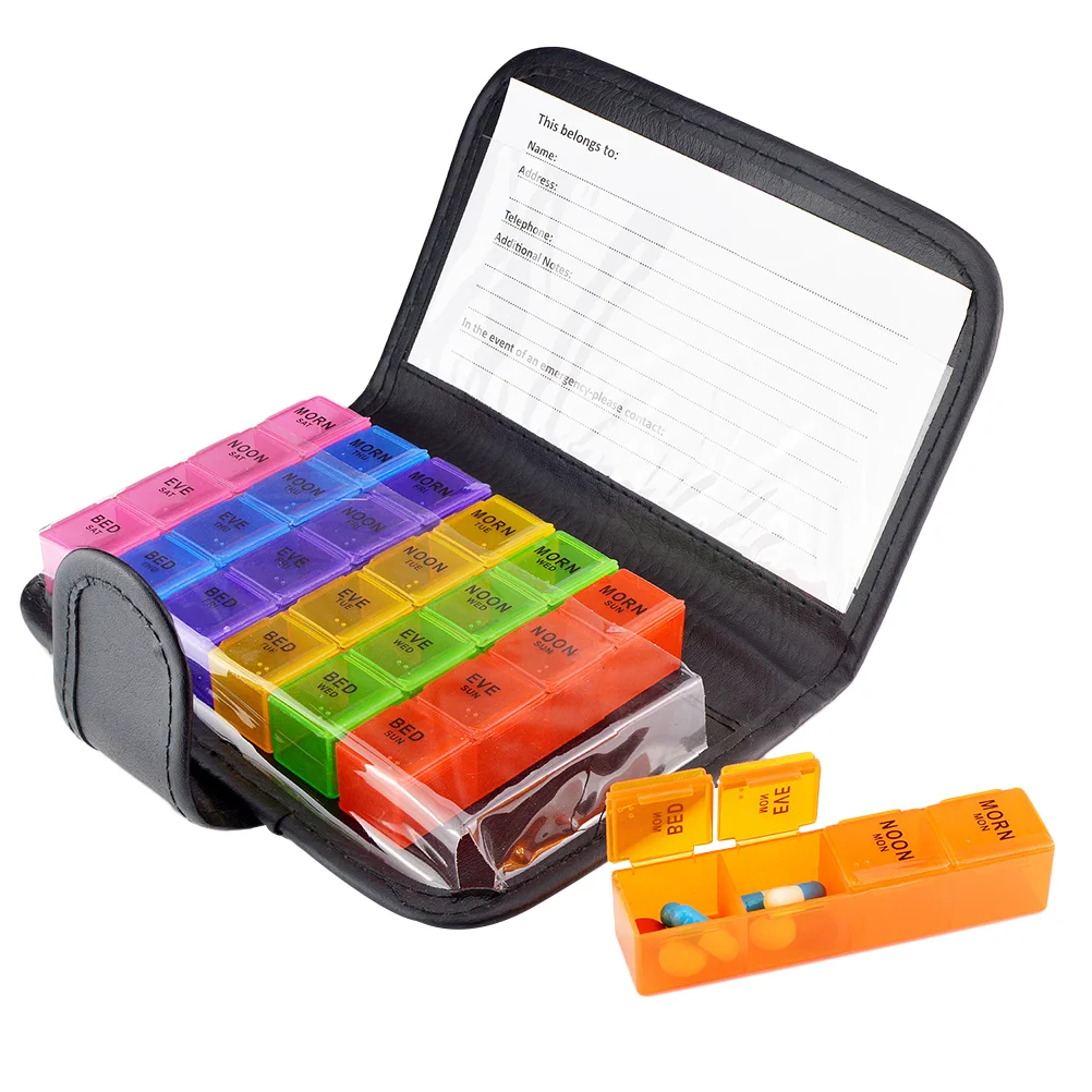 1 Set Boxes with Storage Bag Dispensing Colorful Partitioned Weekly Box Organiser Set
1 Set Boxes with Storage Bag Dispensing Colorful Partitioned Weekly Box Organiser Set