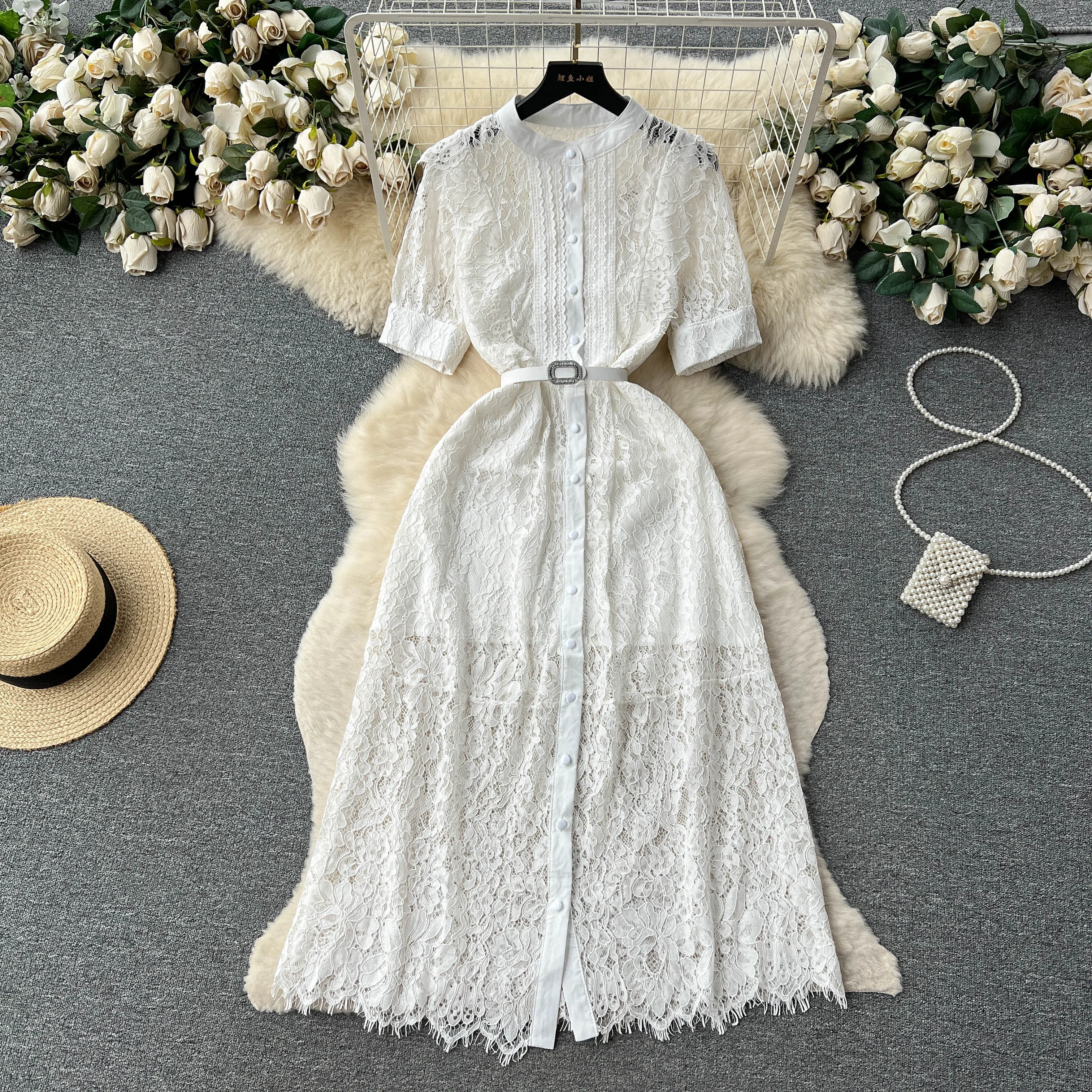 Summer New French Lace A-line Dress Women Round Neck Slim Embroidery Single-breasted Party Clothes Vestidos De Verano Mujer L093
Summer New French Lace A-line Dress Women Round Neck Slim Embroidery Single-breasted Party Clothes Vestidos De Verano Mujer L093
