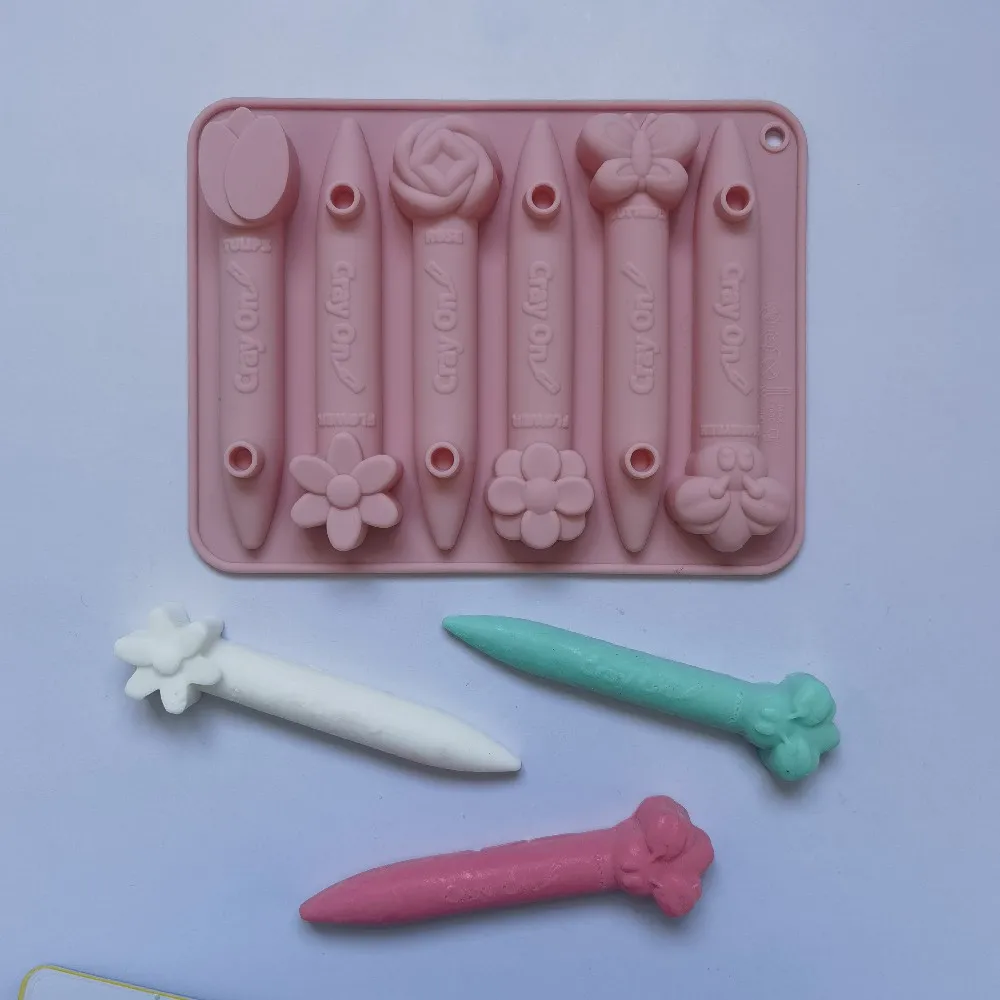 

6 Cavity Cartoon Silicone Crayon Mold Chocolate Bar Jelly Pudding Mold Diy Drop Glue Homemade Pencil Hull Tools