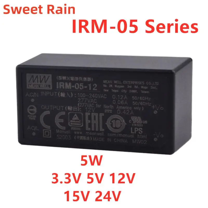 

MEAN WELL PCB Style IRM-05 5W Encapsulated AC-DC Module Type Power Supply 3.3V 5V 12V 15V 24V