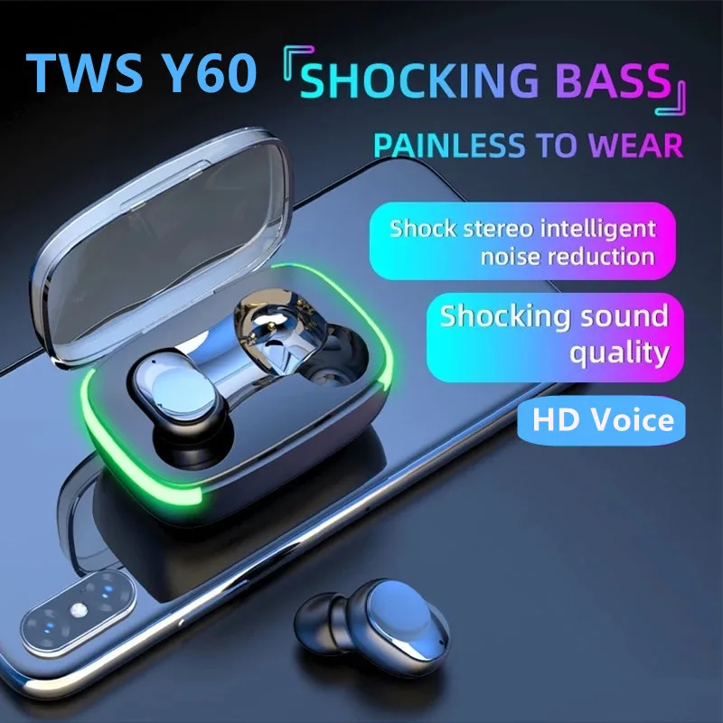 Y60 TWS Wireless Headphones Fone Bluetooth Earphones 5.1 with LED Display Stereo Headset Touch Control Noise Reduction Earbuds
Y60 TWS Wireless Headphones Fone Bluetooth Earphones 5.1 with LED Display Stereo Headset Touch Control Noise Reduction Earbuds