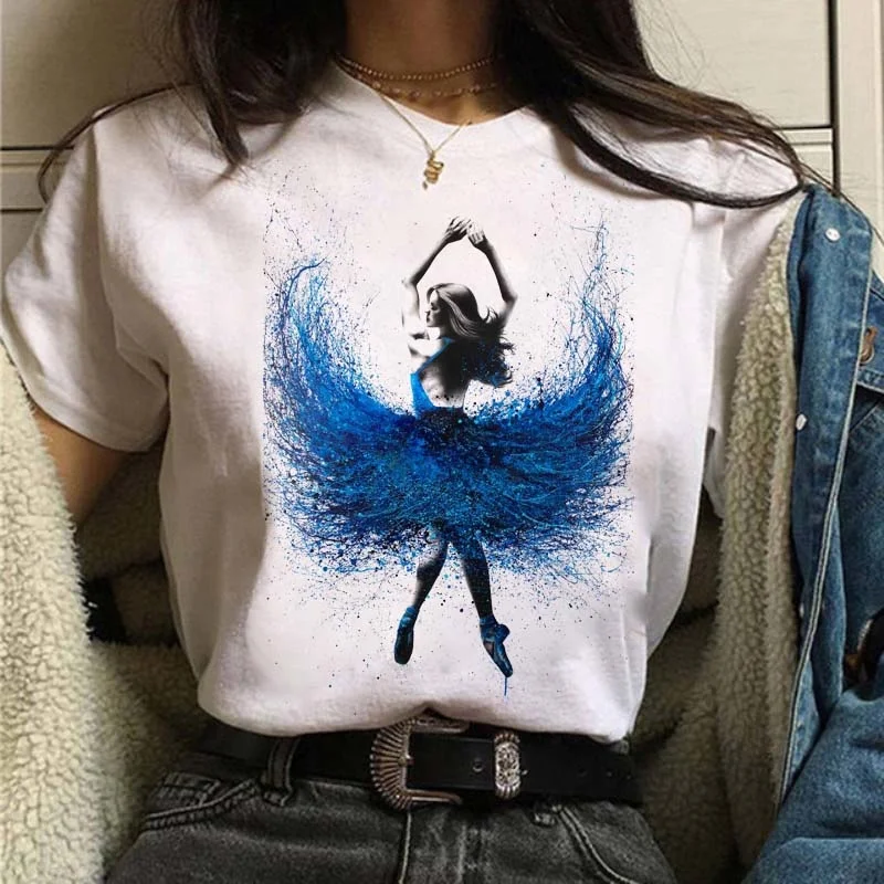 

Maycaur Women Ballet Dancer Print T Shirt Female Ulzzang Tshirt Cartoon Funny Tops Shirt 90s T-shirt Graphic Clothes Fashion Tee