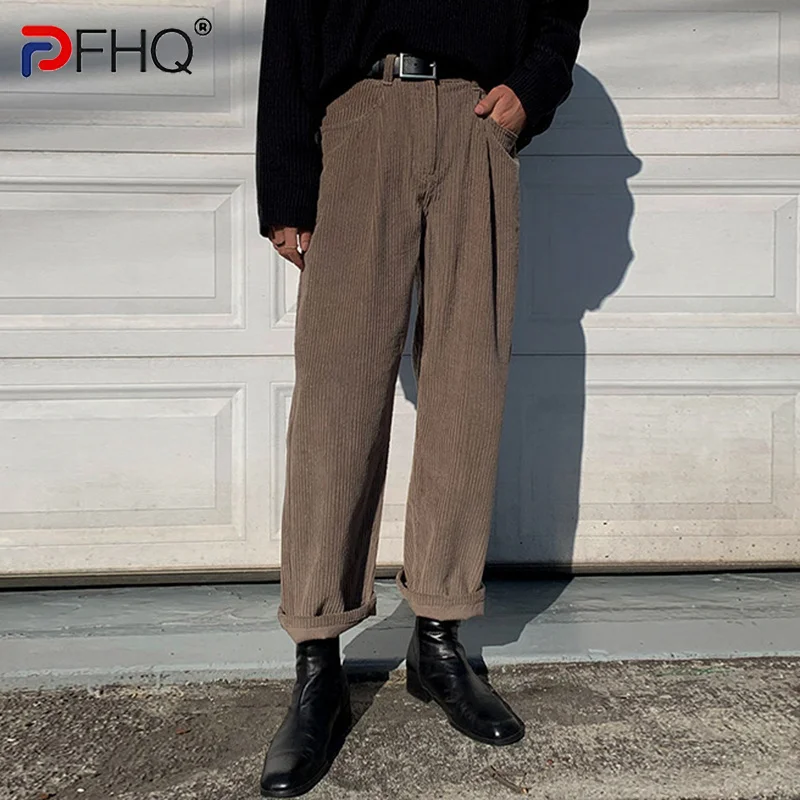 

Элегантные высококачественные вельветовые мужские повседневные брюки PFHQ Модные мужские весенние корейские стильные свободные прямые широкие брюки 2023