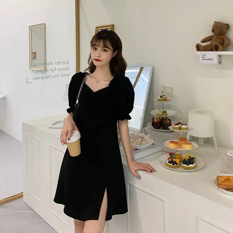 Large Fat Sister Thin Dress Temperament Square Neck Waist Slit French Black A-line Skirt Za Fashion Elegantes Evening Dresses
Large Fat Sister Thin Dress Temperament Square Neck Waist Slit French Black A-line Skirt Za Fashion Elegantes Evening Dresses
