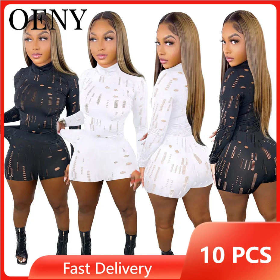 Топ с длинным рукавом и шорты для женщин, однотонный вязаный комплект из 2 предметов с дырками, O9203, оптом, 2022 
Топ с длинным рукавом и шорты для женщин, однотонный вязаный комплект из 2 предметов с дырками, O9203, оптом, 2022