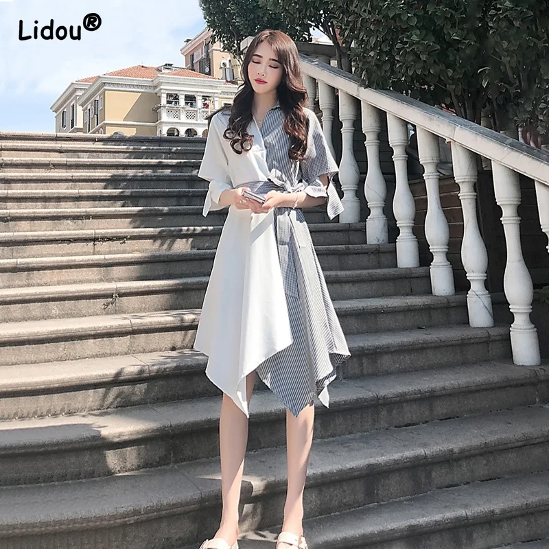 Women New Korean Asymmetrical Elegant Patchwork Dress Belt Fashion Solid Color All-match V-neck Young Style Simplicity Clothing
Women New Korean Asymmetrical Elegant Patchwork Dress Belt Fashion Solid Color All-match V-neck Young Style Simplicity Clothing