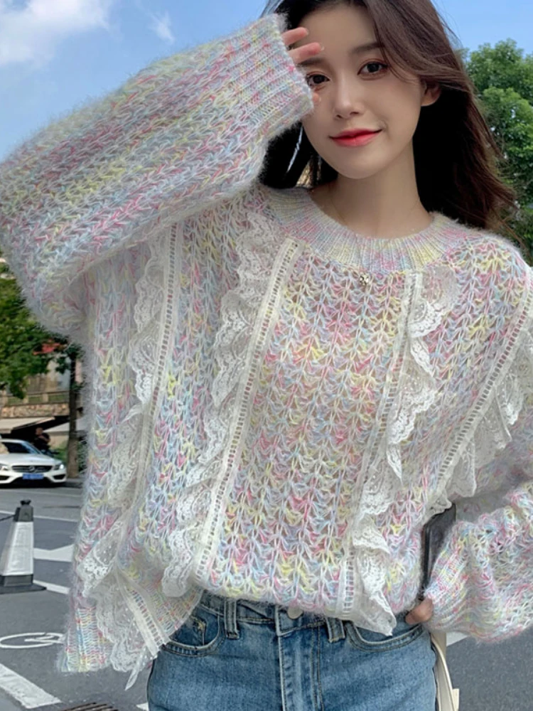 Spring Fall Cute Loose Pullover Women Sweet Lace Patchwork Knitted Sweater Korean Fashion Kawaii Knitwear Top Girly Sweaters New
Spring Fall Cute Loose Pullover Women Sweet Lace Patchwork Knitted Sweater Korean Fashion Kawaii Knitwear Top Girly Sweaters New