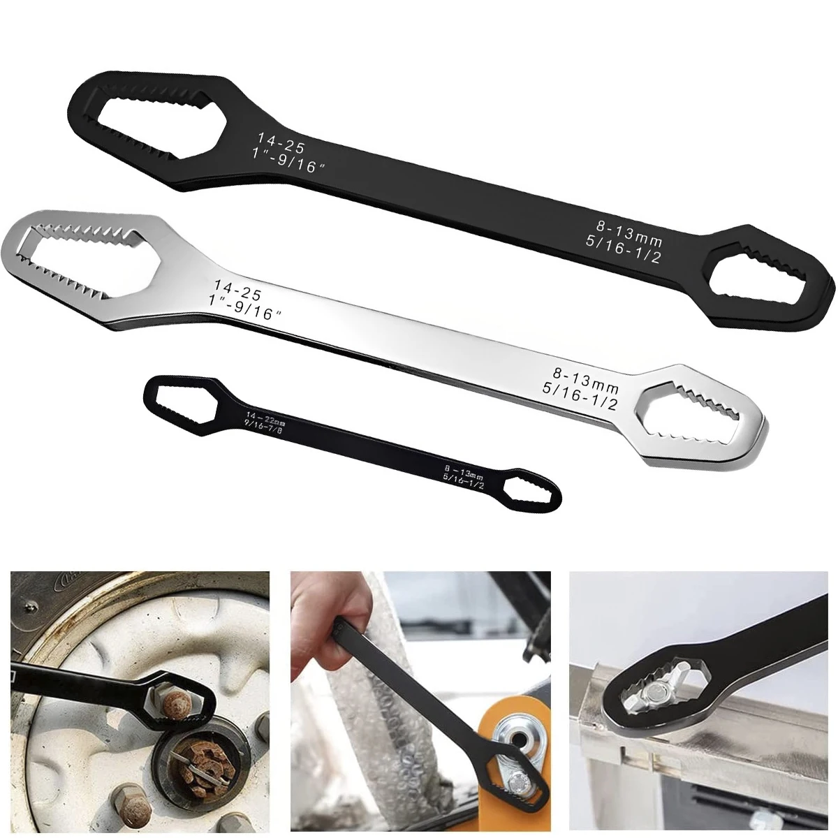 

3Pcs Double-Head Torx Wrench 5/16inch-7/8inch Multi-Purpose Self-Tightening Spanner 8mm-25mm Universal Wrench Repair Tool