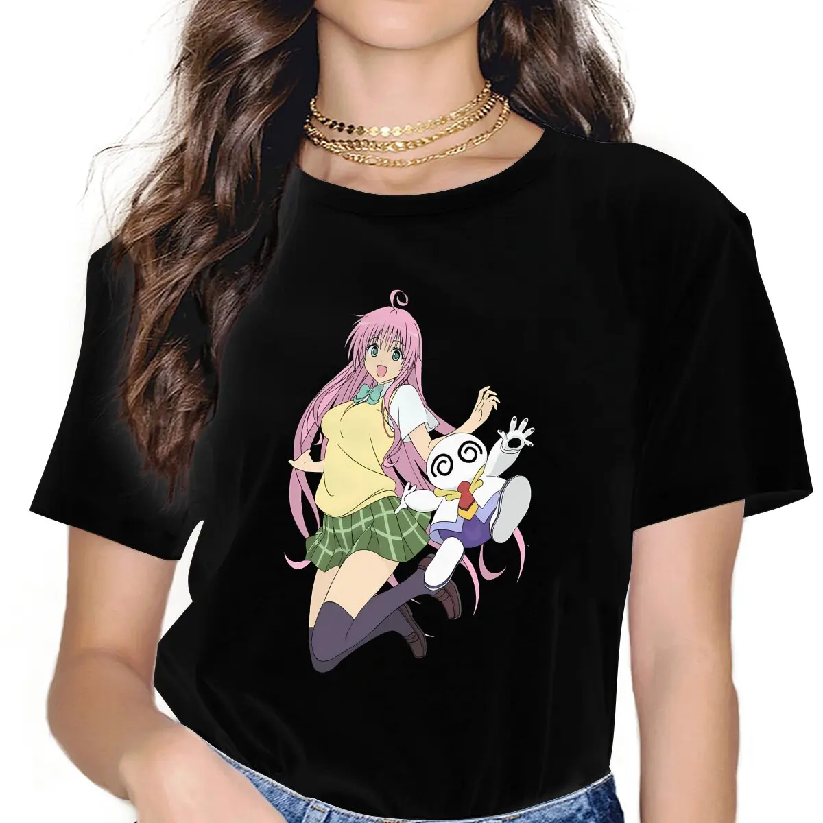 

Anime To Love Darkness Lala Satalin Deviluke And Peke T Shirt Goth Women's Tees Summer Harajuku O-Neck Polyester TShirt