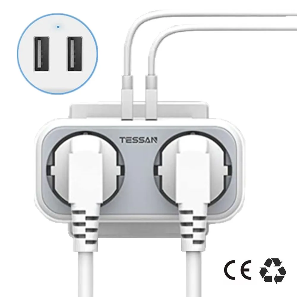 TESSAN EU KR Plug Adapter Compact USB Wall Socket with 2 AC Outlets 2 USB Ports European Plug Extension Charger for Home/Travel
TESSAN EU KR Plug Adapter Compact USB Wall Socket with 2 AC Outlets 2 USB Ports European Plug Extension Charger for Home/Travel