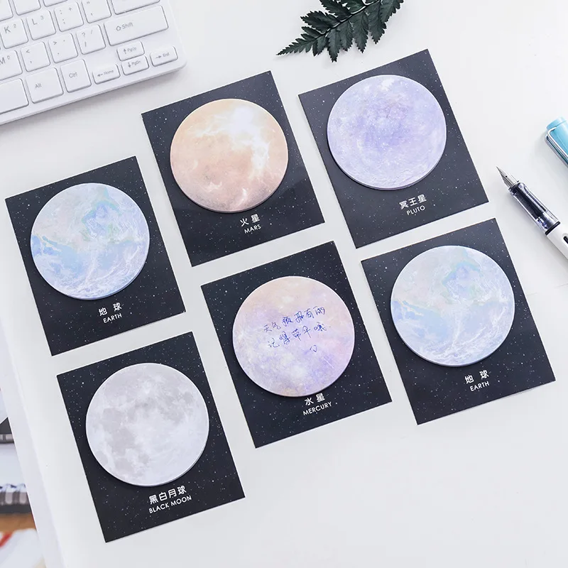 

Planet Sticky Notes Memo Pad Earth Moon Circular Tearable Notebook Cute School Supplies