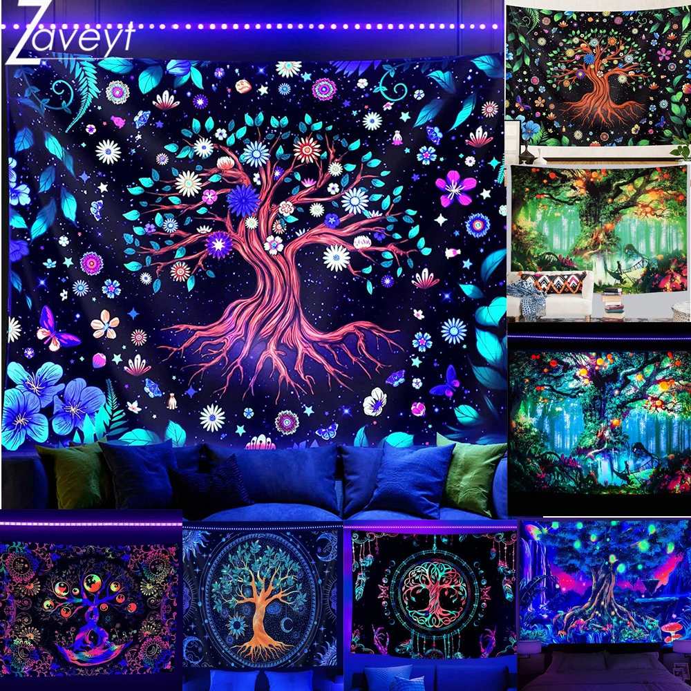 UV Light Reactive Blacklight Tree Tapestry Mystery Forest Fantastic Flowers Tapestry Bohemian Sun Moon Tapestries Wall Hanging
UV Light Reactive Blacklight Tree Tapestry Mystery Forest Fantastic Flowers Tapestry Bohemian Sun Moon Tapestries Wall Hanging