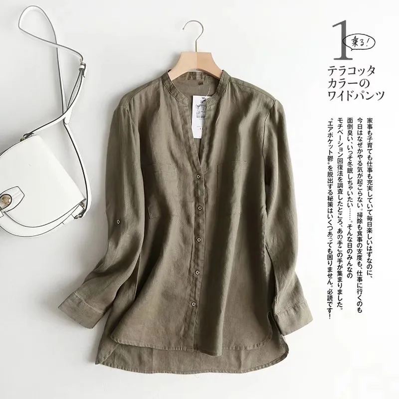 PB&ZA spring and summer new women's casual all-match solid color lapel long-sleeved pockets loose breathable linen shirt
PB&ZA spring and summer new women's casual all-match solid color lapel long-sleeved pockets loose breathable linen shirt