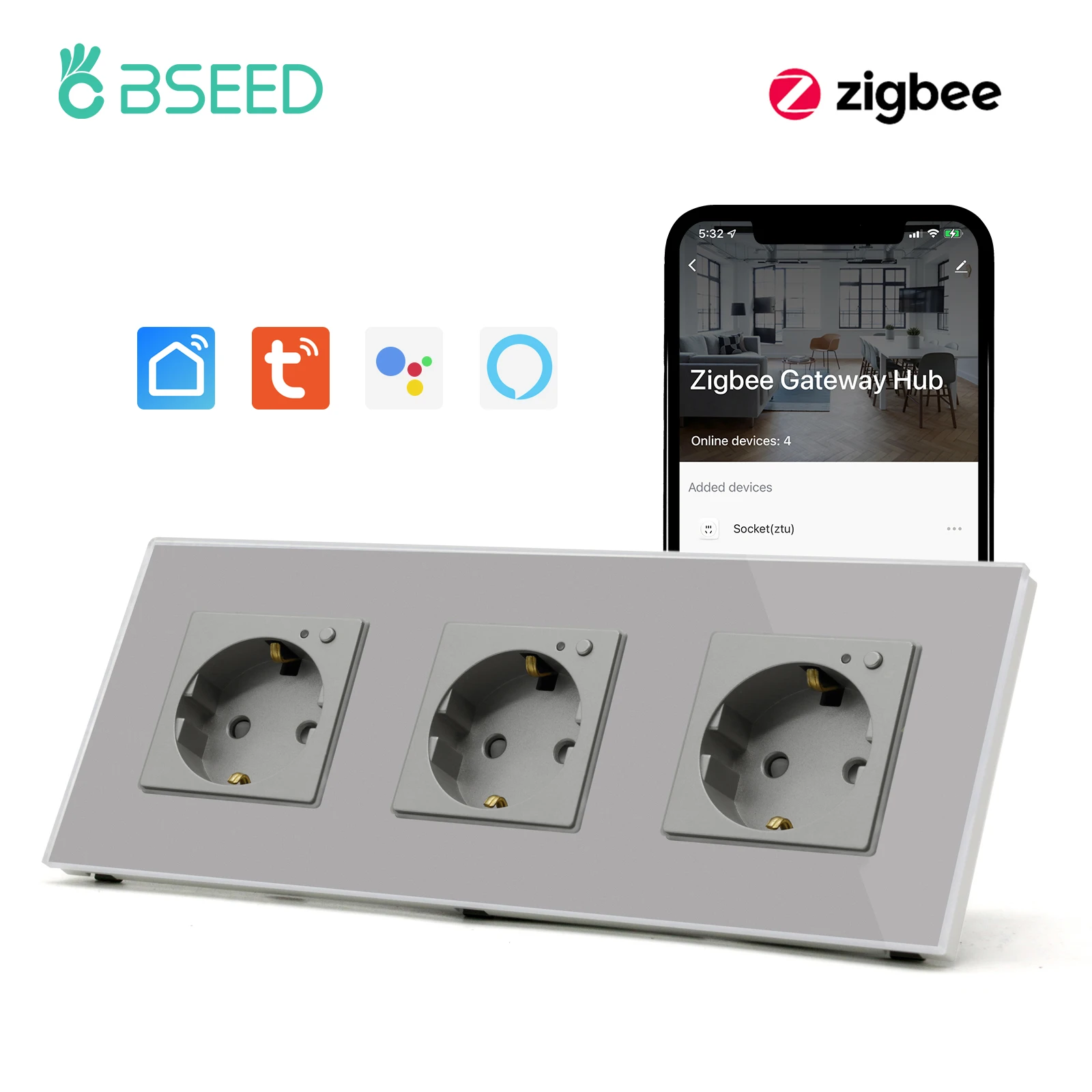 Настенная розетка BSEED тройная 16А с голосовым управлением
Настенная розетка BSEED тройная 16А с голосовым управлением