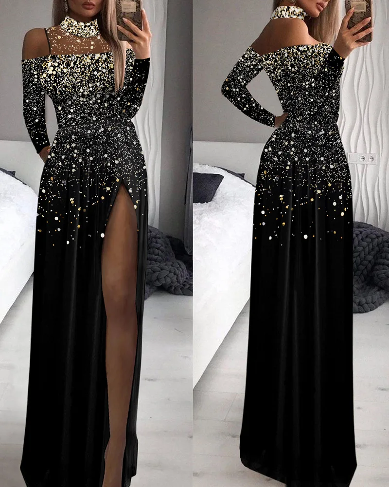 Print Ombre High Slit Mesh Patch Evening Dress Women Long Slim Floor Length Dress High Waist Party O Neck
Print Ombre High Slit Mesh Patch Evening Dress Women Long Slim Floor Length Dress High Waist Party O Neck
