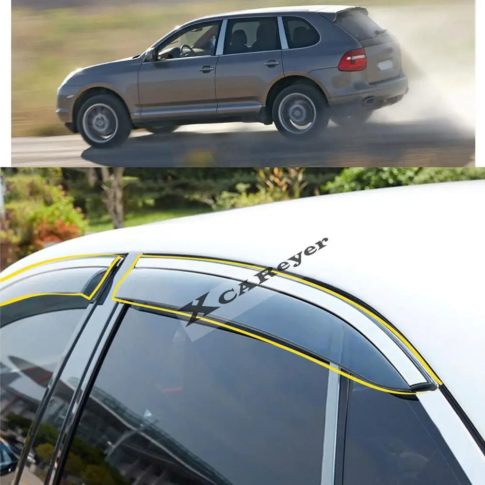 

Стикер для кузова автомобиля PORSCHE Cayenne 2006 2007 2008 2009 2010, пластиковое стекло, ветрозащитный козырек, запчасти для вентиляционных отверстий от дождя/солнца