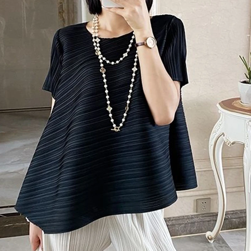 2023 Spring/Summer New Pleated Top Women's Irregular T-shirt Short Sleeve Round Neck Casual Pleated Clothes
2023 Spring/Summer New Pleated Top Women's Irregular T-shirt Short Sleeve Round Neck Casual Pleated Clothes