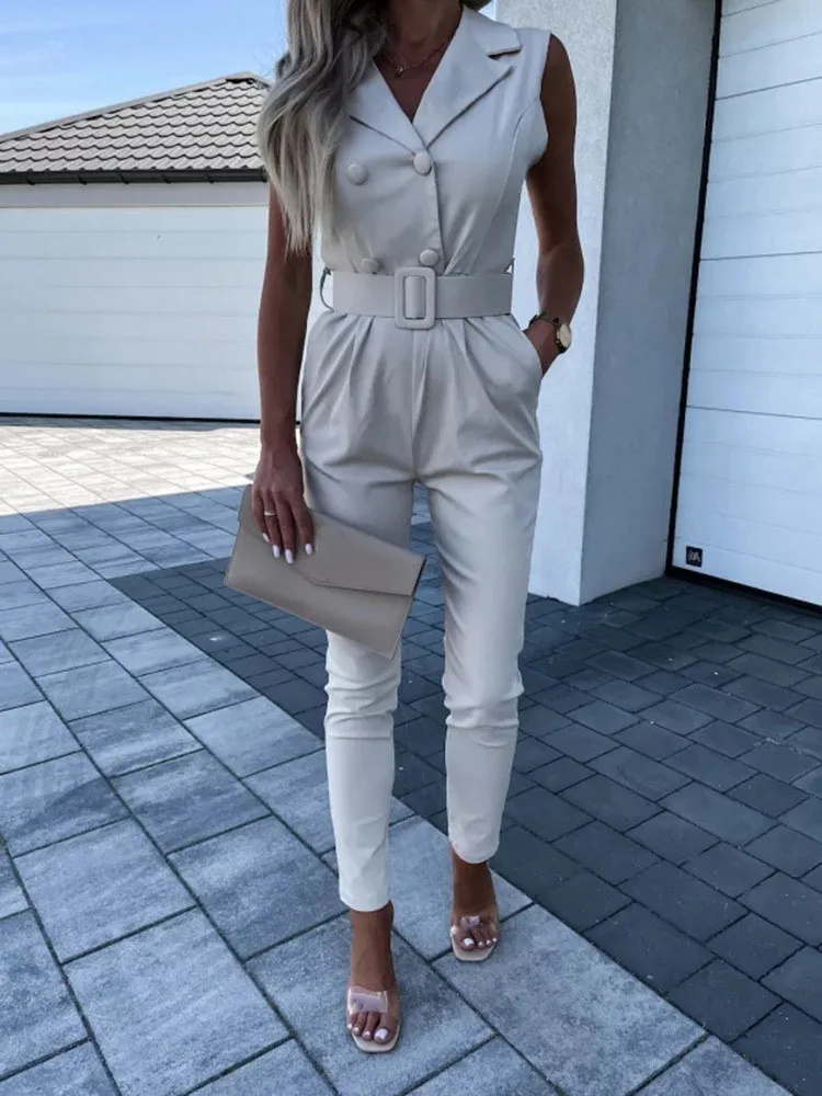 2022 New Solid Color Bodysuit Summer Fashion Suit Collar Sleeveless Slim Waist Chic Party Jumpsuit Overalls For Women Office
2022 New Solid Color Bodysuit Summer Fashion Suit Collar Sleeveless Slim Waist Chic Party Jumpsuit Overalls For Women Office