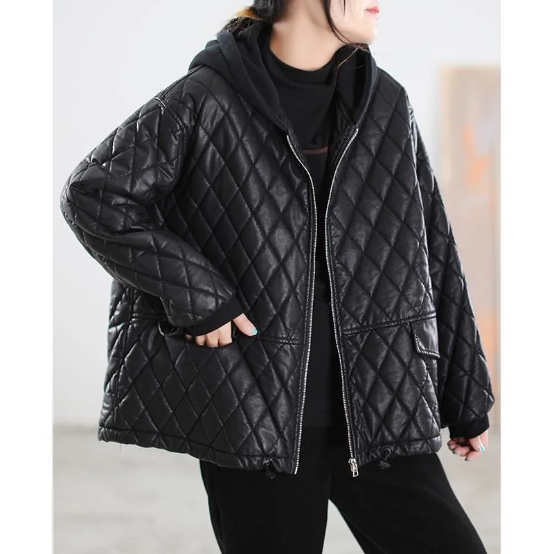 Autumn Winter Women's Coats Clothing Korean Loose Plaid Thick Cotton Jacket Hooded PU Leather Jacket Female Tops
Autumn Winter Women's Coats Clothing Korean Loose Plaid Thick Cotton Jacket Hooded PU Leather Jacket Female Tops