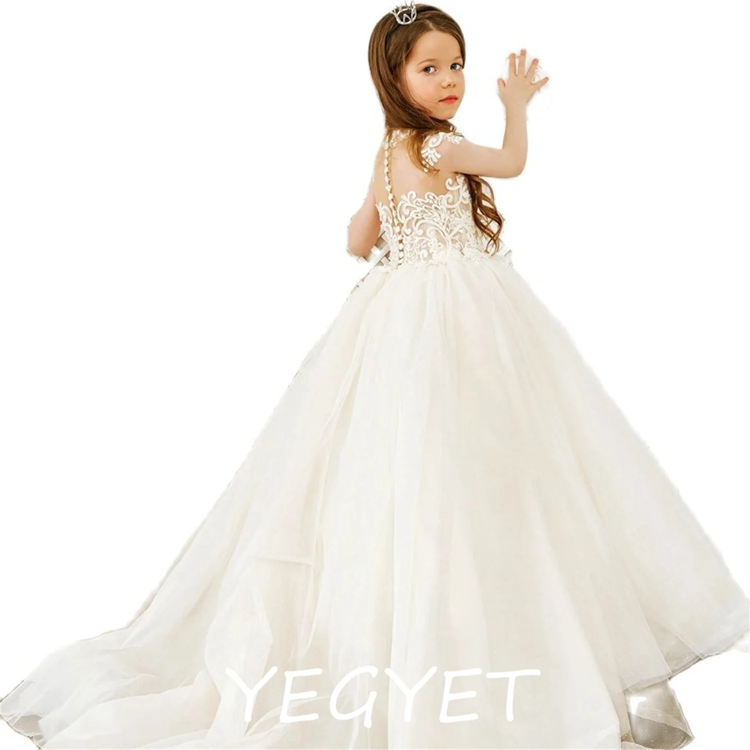 Elegant White High Neck Flower Girl Dresses For Wedding Lace Appliques Cap Sleeves Princess Formal Party First Communion Gowns
Elegant White High Neck Flower Girl Dresses For Wedding Lace Appliques Cap Sleeves Princess Formal Party First Communion Gowns