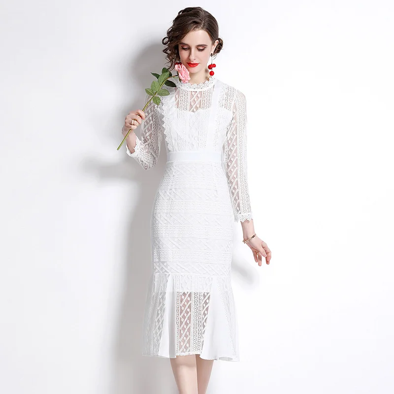Simgent White Lace Dress 2022 New Arrival Women Fashion Long Sleeve Stand Collar Elegant Lace Mermaid Dresses Jurk SG22145
Simgent White Lace Dress 2022 New Arrival Women Fashion Long Sleeve Stand Collar Elegant Lace Mermaid Dresses Jurk SG22145