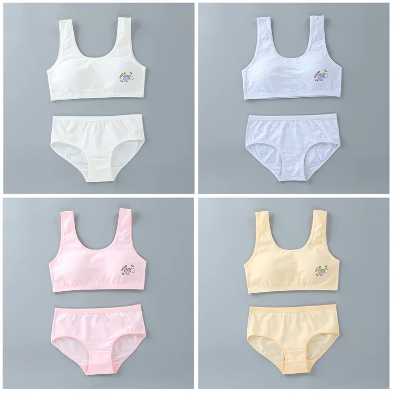 

Girls Bra Set Vest-style Underwear Cartoon Cotton Development Period Tube Top Children's Bottoming Small Sling 8-15 Years Old