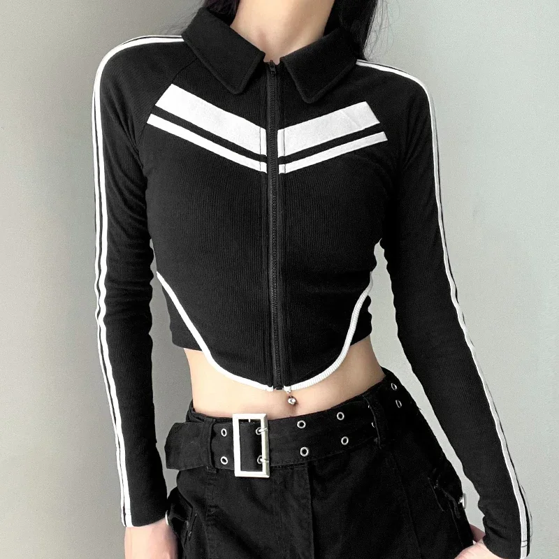 Punk Stitched Zip Up Crop Top Side Striped Print Skinny Long Sleeve Knitted T-shirt Women Fashion Streetwear y2k Shirts
Punk Stitched Zip Up Crop Top Side Striped Print Skinny Long Sleeve Knitted T-shirt Women Fashion Streetwear y2k Shirts