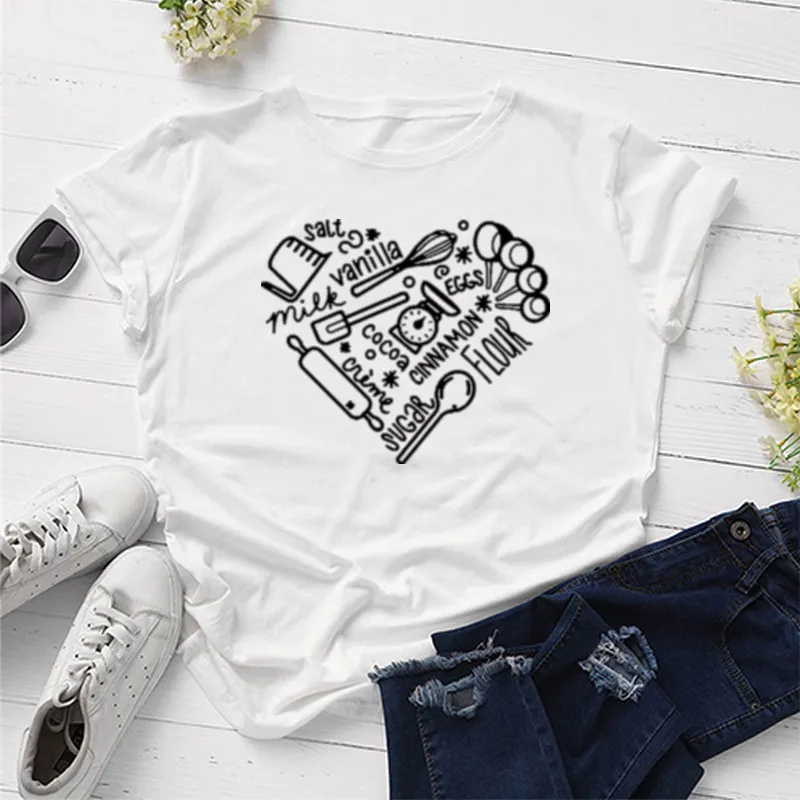 Bakery Heart T-Shirt Baking Lover Shirt Baking Gifts for Her Kawaii Short Sleeve Top Tees Cotton O Neck Casual Female clothing
Bakery Heart T-Shirt Baking Lover Shirt Baking Gifts for Her Kawaii Short Sleeve Top Tees Cotton O Neck Casual Female clothing