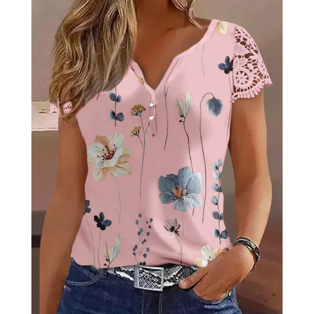 Summer Women Floral Print V-Neck White Top Female Short Sleeve Lace Patch Blouse Streetwear Clothes Womens Y2k Tops Traf
Summer Women Floral Print V-Neck White Top Female Short Sleeve Lace Patch Blouse Streetwear Clothes Womens Y2k Tops Traf