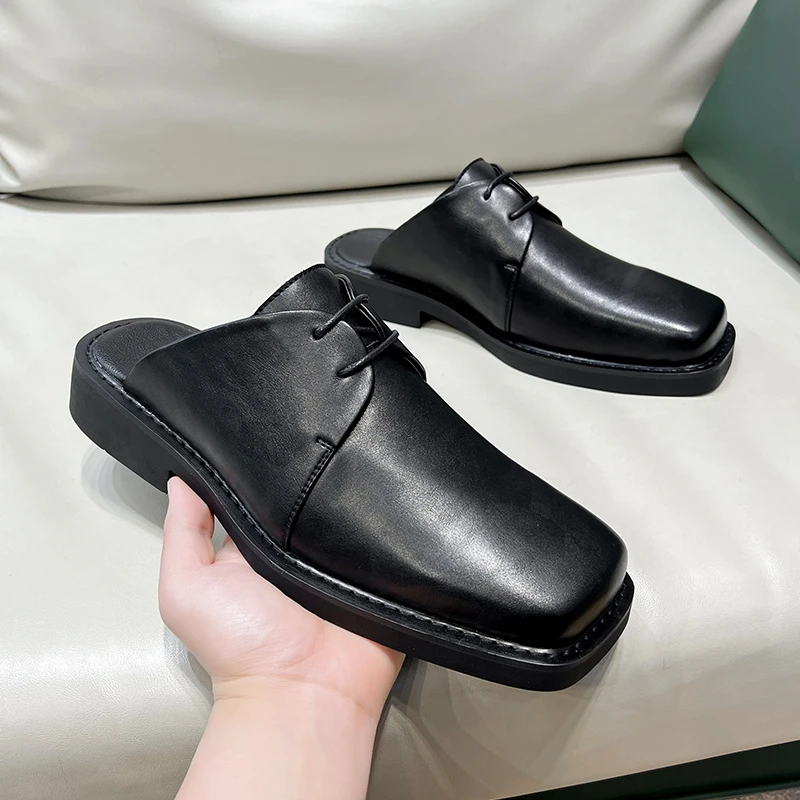 Half Shoes For Men Mules Business Lace Up Loafers Slippers Men's Office Summer Trend Dress Leather Toe Cap Casual Shoes 2022
Half Shoes For Men Mules Business Lace Up Loafers Slippers Men's Office Summer Trend Dress Leather Toe Cap Casual Shoes 2022