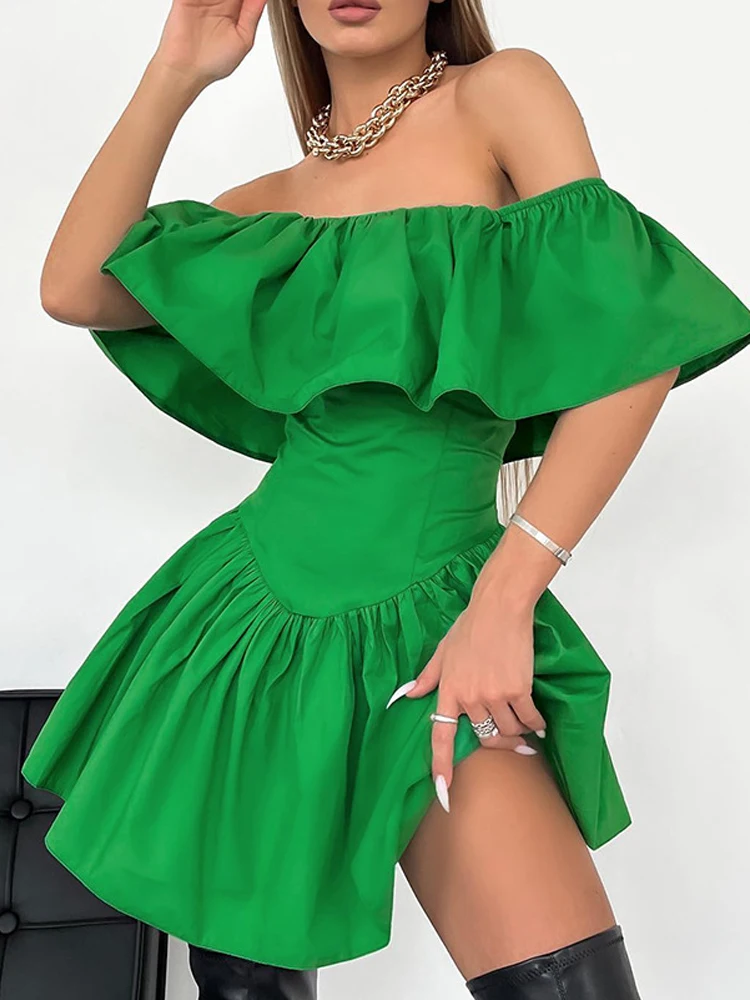 Summer Elegant Slash Neck Solid Mini Dress Women Sexy Off Shoulder Slim Party Dress Fashion Ruffle Pleated Beach Dress Vestidos
Summer Elegant Slash Neck Solid Mini Dress Women Sexy Off Shoulder Slim Party Dress Fashion Ruffle Pleated Beach Dress Vestidos