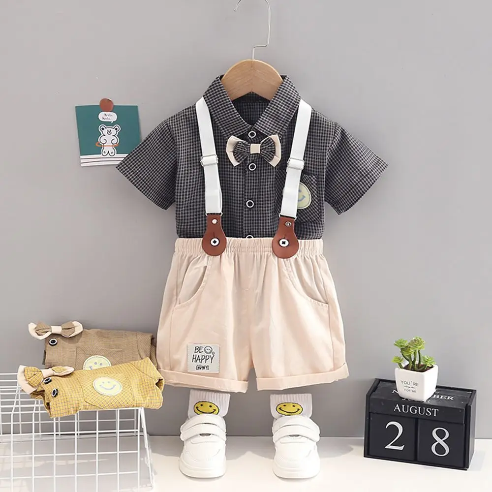 Baby Summer Outfits Korean Fashion Turn-down Collar Plaid Shirts Tops and Shorts Two Piece Boys Infant Designer Clothing Sets 
Baby Summer Outfits Korean Fashion Turn-down Collar Plaid Shirts Tops and Shorts Two Piece Boys Infant Designer Clothing Sets