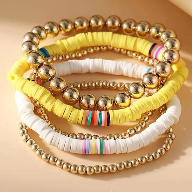 Bohemian Style Handmade Soft Clay Bracelet Ladies Polymer Clay Copper Beads Retro Elastic Rope Golden Bracelet Metal Bracelet
Bohemian Style Handmade Soft Clay Bracelet Ladies Polymer Clay Copper Beads Retro Elastic Rope Golden Bracelet Metal Bracelet
