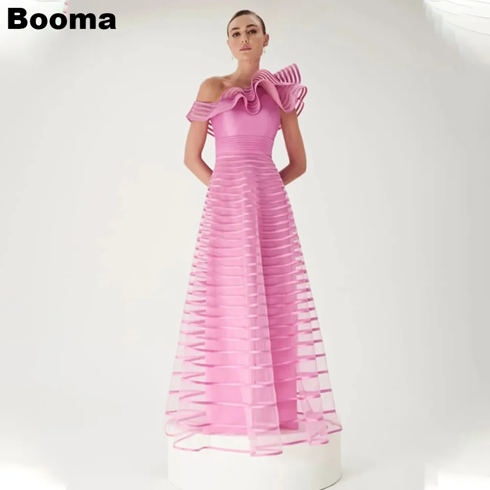

Женское вечернее платье из органзы Booma, розовое ТРАПЕЦИЕВИДНОЕ ПЛАТЬЕ С открытым плечом для торжественных мероприятий, вечерние платья для выпускного вечера