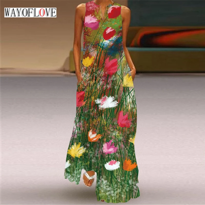 WAYOFLOVE Lady Spring Summer Long Dress Sleeveless V-neck Flower Printed Maxi Dresses For Women 2023 Elegant Beach Women's Dress
WAYOFLOVE Lady Spring Summer Long Dress Sleeveless V-neck Flower Printed Maxi Dresses For Women 2023 Elegant Beach Women's Dress