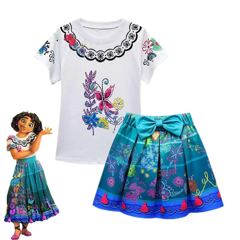 Kids Encanto Costume Disney Girl Mirabel Madrigal Pepa Isabela Dolores Party Dresses Children T-shirt And Skirt Printed Bow Set
Kids Encanto Costume Disney Girl Mirabel Madrigal Pepa Isabela Dolores Party Dresses Children T-shirt And Skirt Printed Bow Set