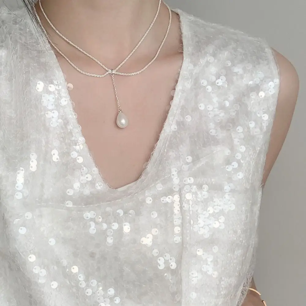 Korean Double Layer Necklace Sparkling Water Drop Pearl Pendant Popular Exquisite Women Clavicle Jewelry Gifts 
Korean Double Layer Necklace Sparkling Water Drop Pearl Pendant Popular Exquisite Women Clavicle Jewelry Gifts