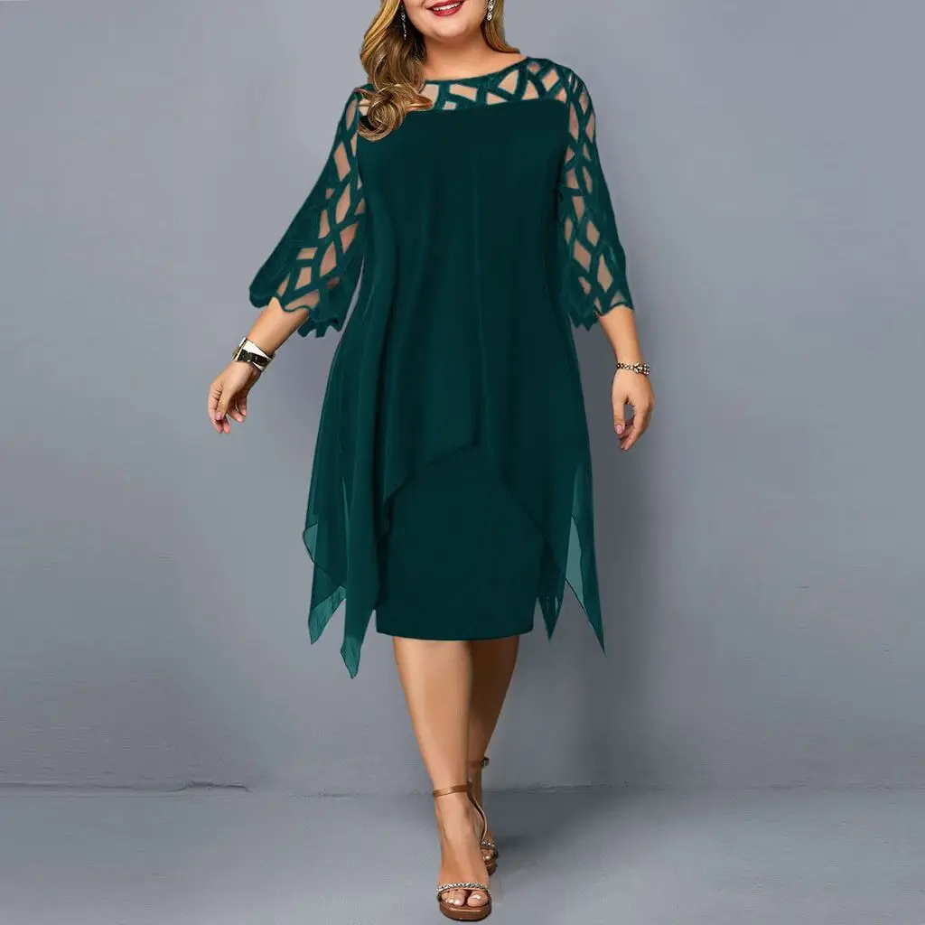 2022 Spring And Summer Women Lace Panels Seven-point Sleeves Irregular Hem Chiffon Dress
2022 Spring And Summer Women Lace Panels Seven-point Sleeves Irregular Hem Chiffon Dress