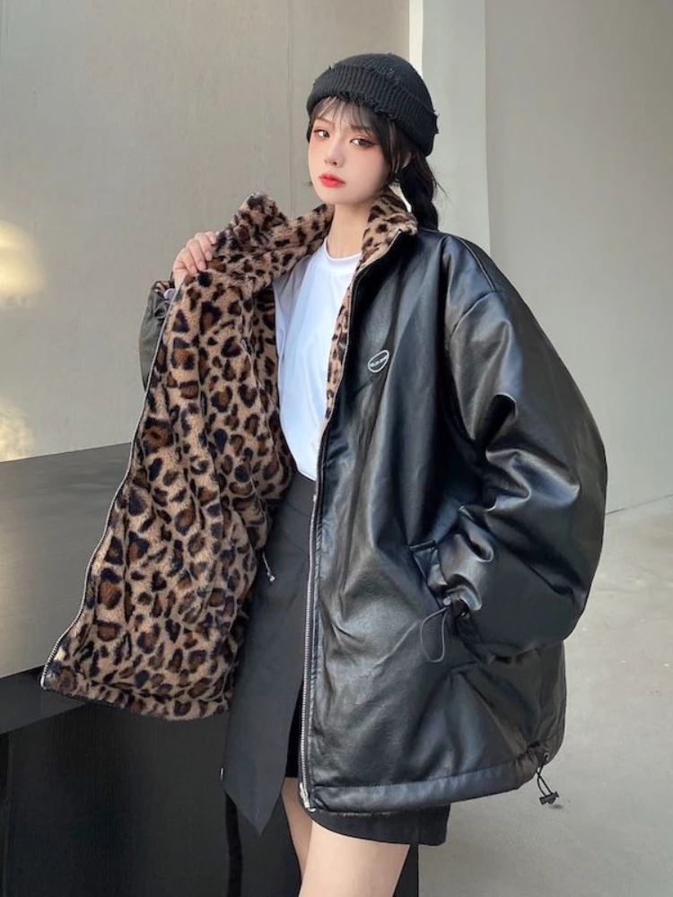 Fashion Two-sided Wear Leopard Print Thick Plush Jacket Women 2023 Autumn Winter Retro Pu Leather Casual Jackets Coat Streetwear
Fashion Two-sided Wear Leopard Print Thick Plush Jacket Women 2023 Autumn Winter Retro Pu Leather Casual Jackets Coat Streetwear
