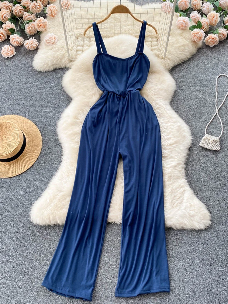 Женский Летний комбинезон на бретелях, новинка, повседневный Модный комбинезон с широкими штанинами и драпировкой на талии для женщин D1037 
Женский Летний комбинезон на бретелях, новинка, повседневный Модный комбинезон с широкими штанинами и драпировкой на талии для женщин D1037